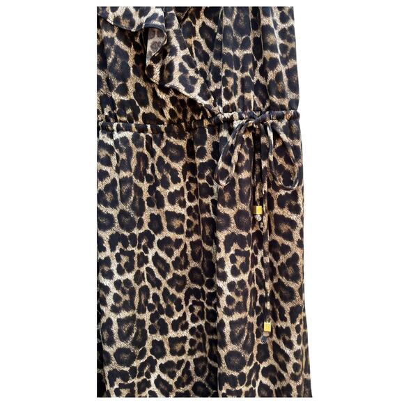 MICHAEL Michael Kors Wrap Dress Gold Chain Straps Animal Print Ruffle Women Larg - Picture 3 of 5